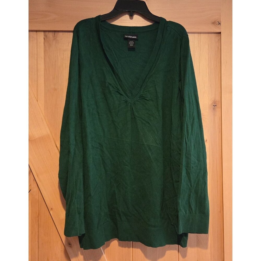 Lane Bryant Plus Size 22/24 Emerald Green V Neck Sweater Ruched Chest